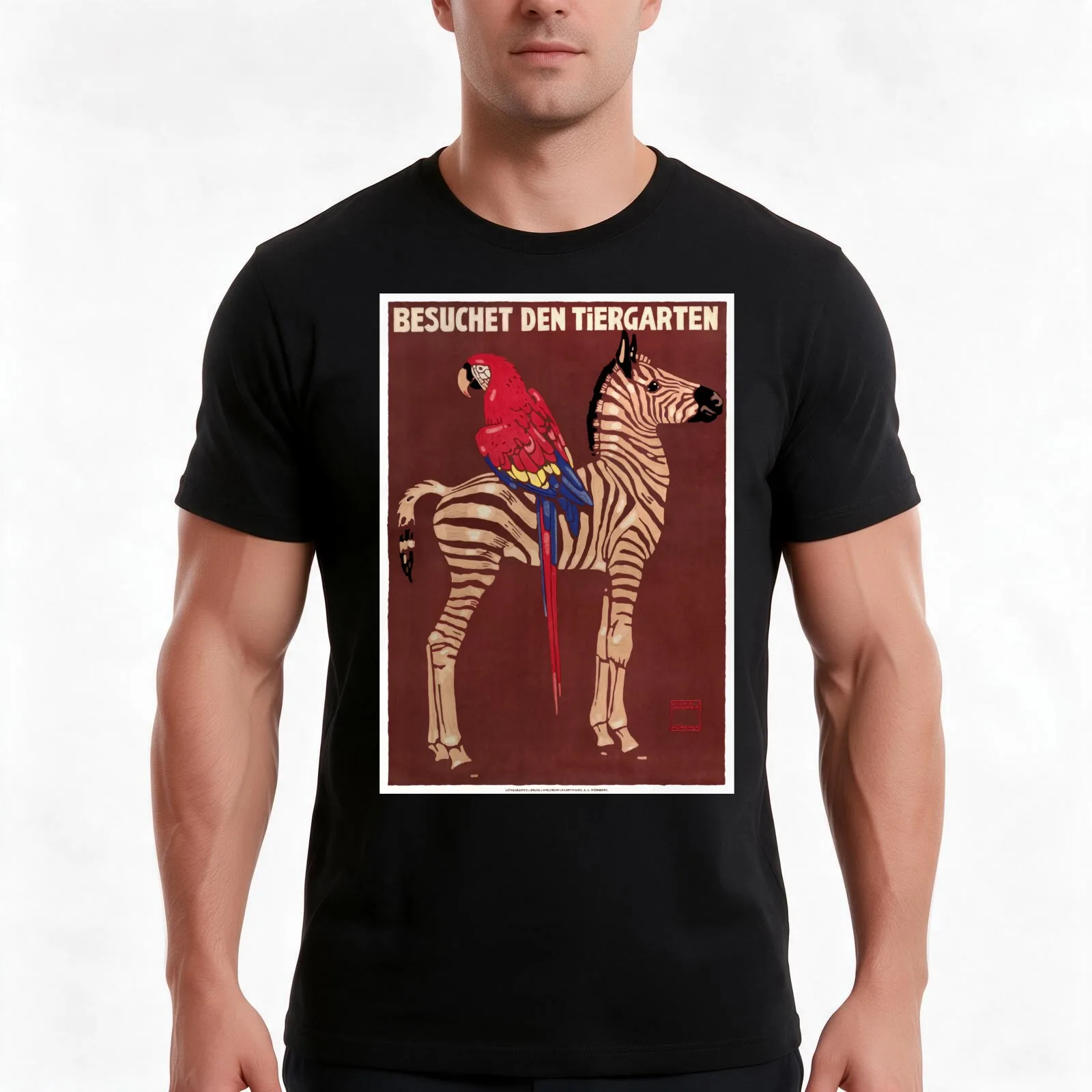 1912 Ludwig Hohlwein Visit The Zoo Zebra Macaw Poster T-Shirt Summer Casual Cotton Tee Oversized Streetwear Tops 100% Cotton