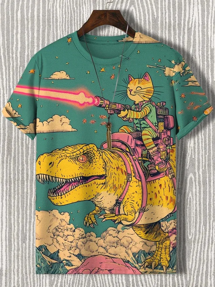 Men\'s Funny Animal Cat Printed T Shirts Short Sleeved Tee Tops 3D Print O-Neck Shirts Party Summer Casual Men\'s Clothing Apparel