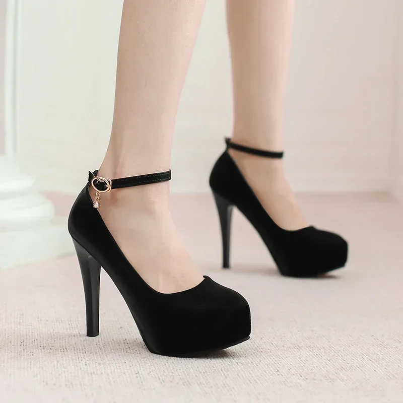 Green Women Platform Pumps Super High Thin Heels Orange Black PU Dress Party Office Ladies Ankle Strap Round Toe Shoes Big Size - view 5