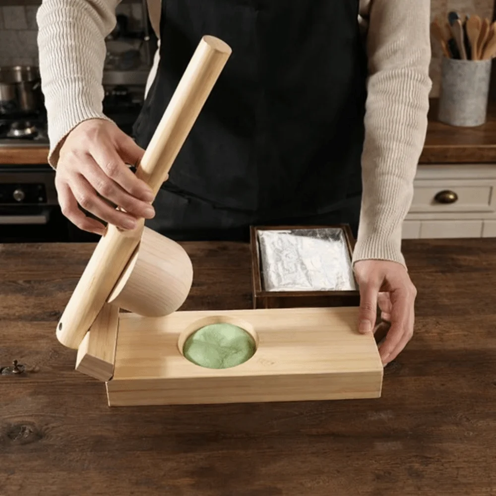

Wooden Sweet Green Rice Balls Skin Molds Hand Press Non-stick Dumpling Skin Wrapper Mold Lengthen Handle Labor-saving