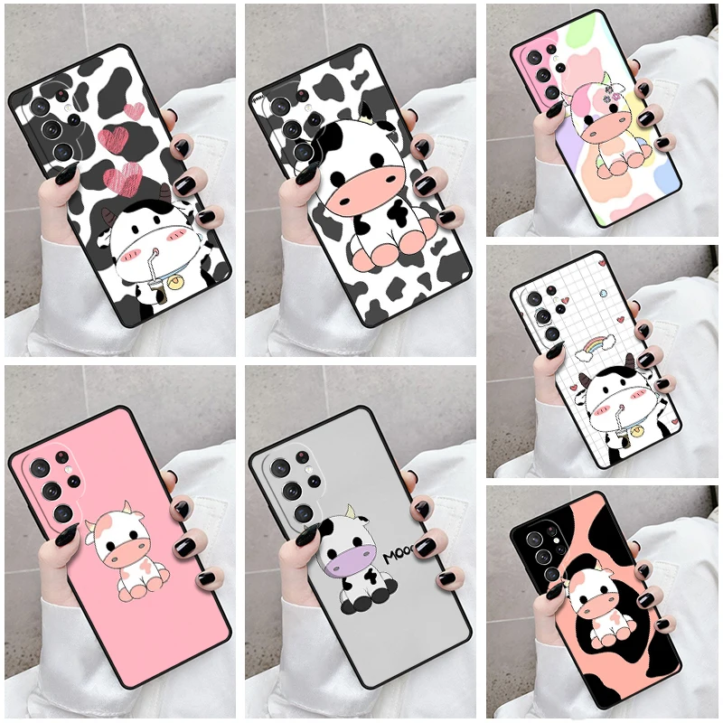 

Phone Case For Samsung Galaxy S24 S23 S21fe S22 Ultra Plus Note 10 20 S8 S9 S10 Cover Cartoon Cute Cow Spots