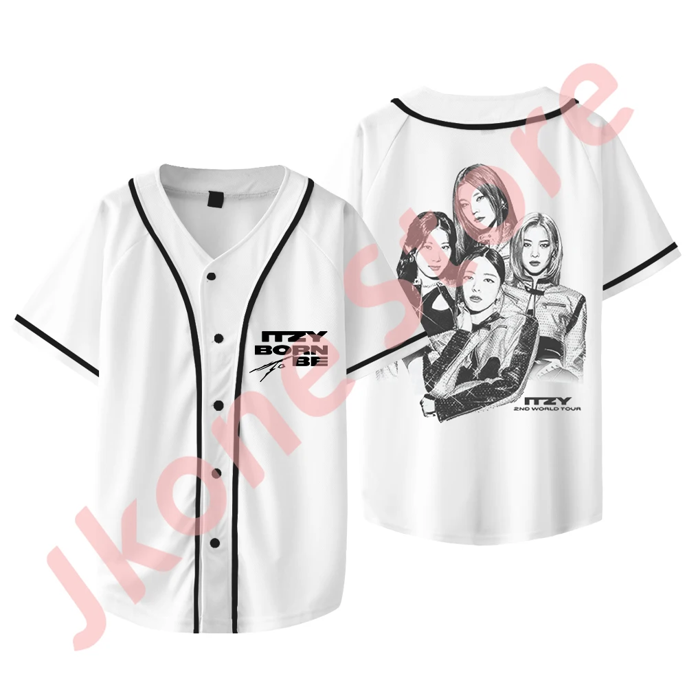 Kpop itzy geboren, um Tour Merch Baseball jacke neues Logo T-Shirt Unisex Mode lässig Kurzarm Trikot zu sein