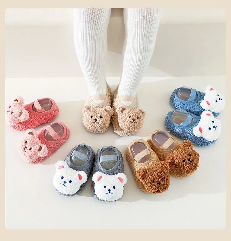 New Baby Autumn Winter Thick Warm Floor Socks Plush Cartoon Bear Socks Shoes for Newborn Infant Toddler Indoor Sox 0-3Years Old