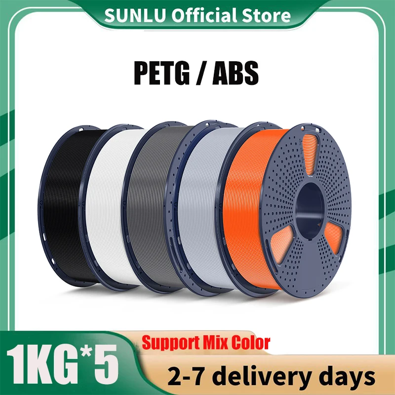 

SUNLU 5KG PETG/ABS Filaments 5Rolls 3D Filament 1KG/roll 1.75mm 100% Filament Lines Up Neatly For 3D Printing From EU US