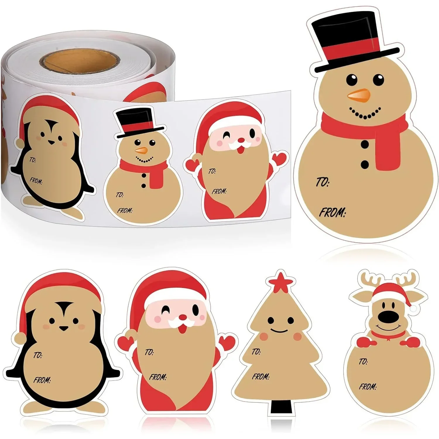 200Pcs Christmas Gift Labels Stickers Cartoon Kraft Paper Stickers Self-Adhesive Christmas Tags Use for Xmas Gifts Wrap Decor