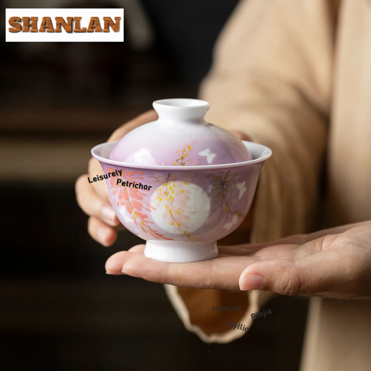 100 مللي النقي رسمت باليد القمر الظل الوستارية Gaiwan الإبداعية الشاي تورين براد شاي مع غطاء عدة صانع الشاي غطاء وعاء الشاي العناصر #3