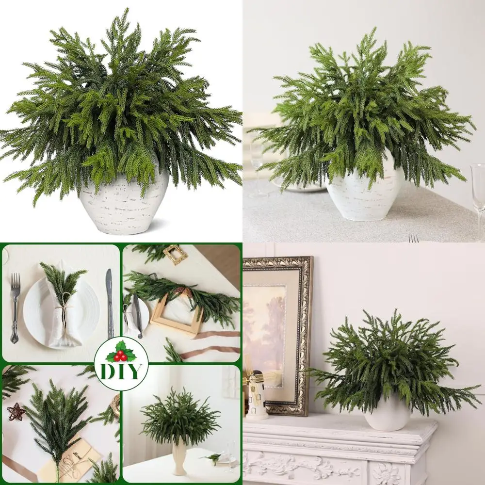 

Artificial Christmas Norfolk Pine Branches, 40 Pieces Real Touch Greenery Stems for Vase Decorations, Faux Pine Picks Ideal for