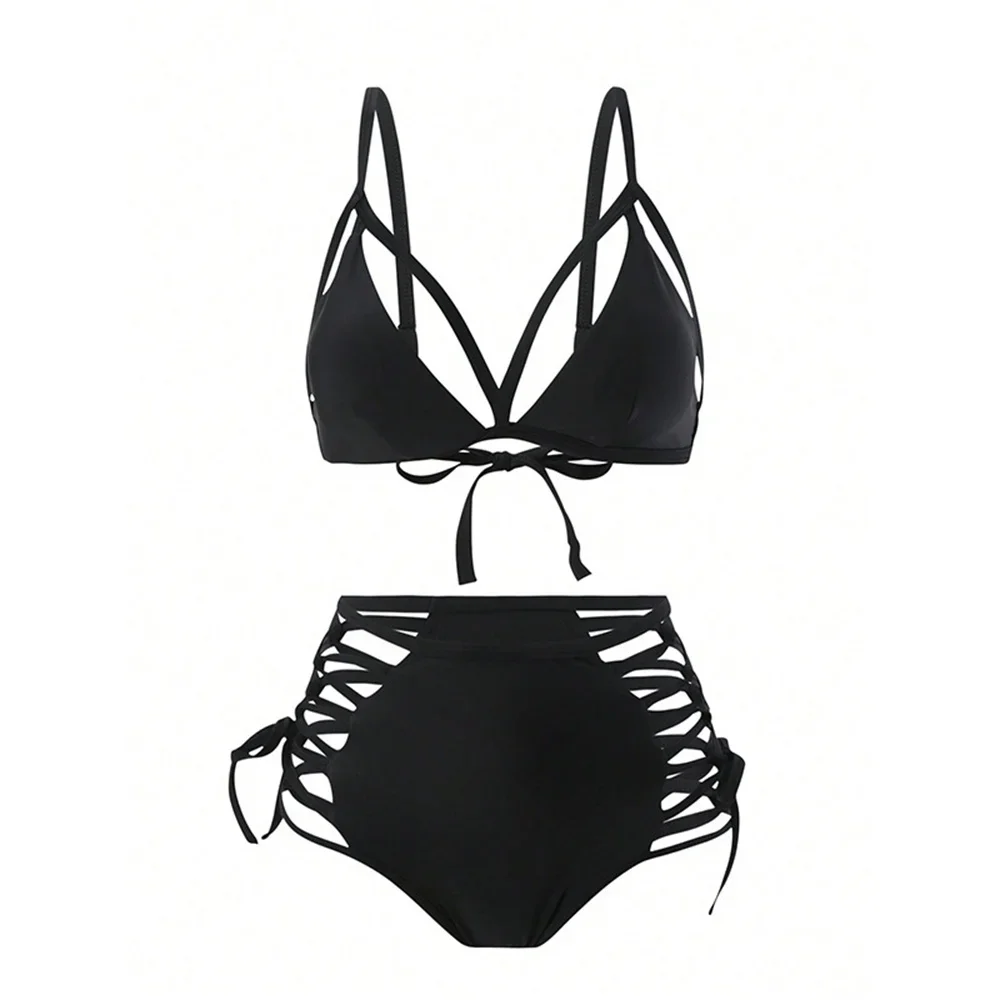 

Черные бандажные комплекты бикини с открытой спиной, экстремальный купальник-бикини с эффектом пуш-ап, купальник для отпуска, женский пляжный наряд, купальный бикини