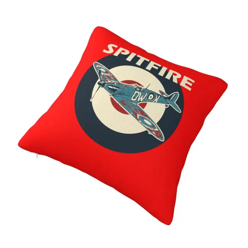 Custom RAF Spitfires Aircraft Roundel WW2 War Plane Pillow Case 45x45cm Supermarine Airplane Cushions Cover for Sofa Square