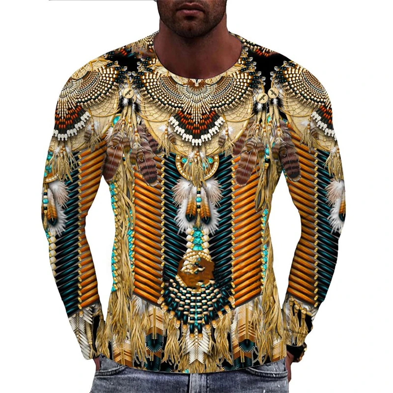 

Vintage Indian Style 3D Print T-Shirts Men Woman Long Sleeve T Shirt Streetwear Harajuku Y2K Pullovers Tees Top Kids Clothing
