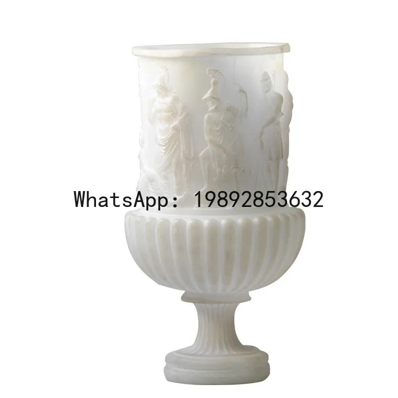 

PYJ Modern Simple Middle Age Imitation Jade Relief Art Flower Vessel Living Room Vase Ornament