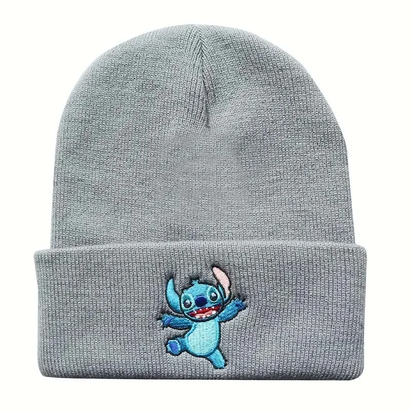 Disney Stitch Embroidery Knitted Cap Beanies for Men Women Student Autumn Winter Warm Cold-proof Wool Cap Skullies Hat Gift