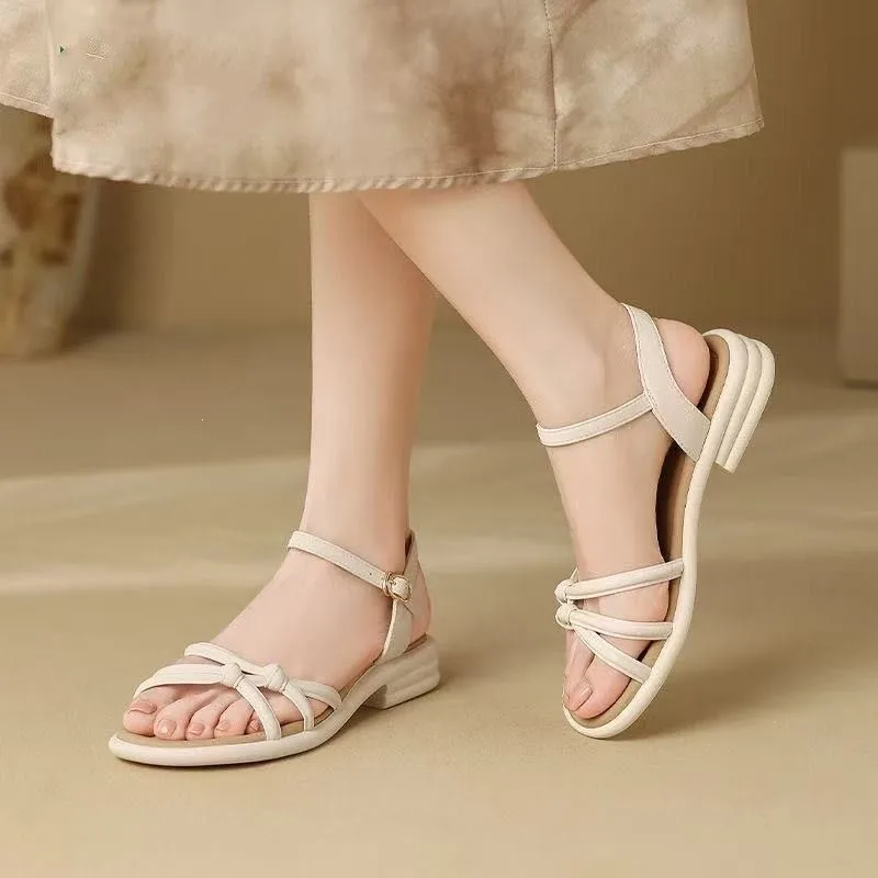 2026 Summer New Style Fashion-able Strappy French-style Matching Skirt Soft-heel Casual Roman Sandals