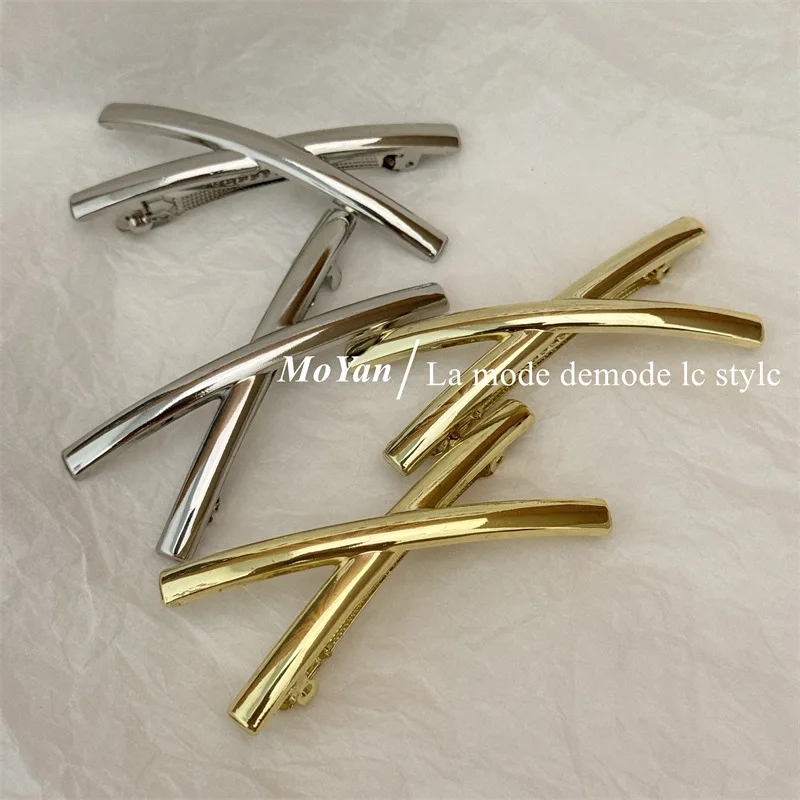 Korean Fashion Metal X-shaped Hair Clips Trendy New Golden Silver Spring Clip Hair Accessories for Women's Hairclips Christmas