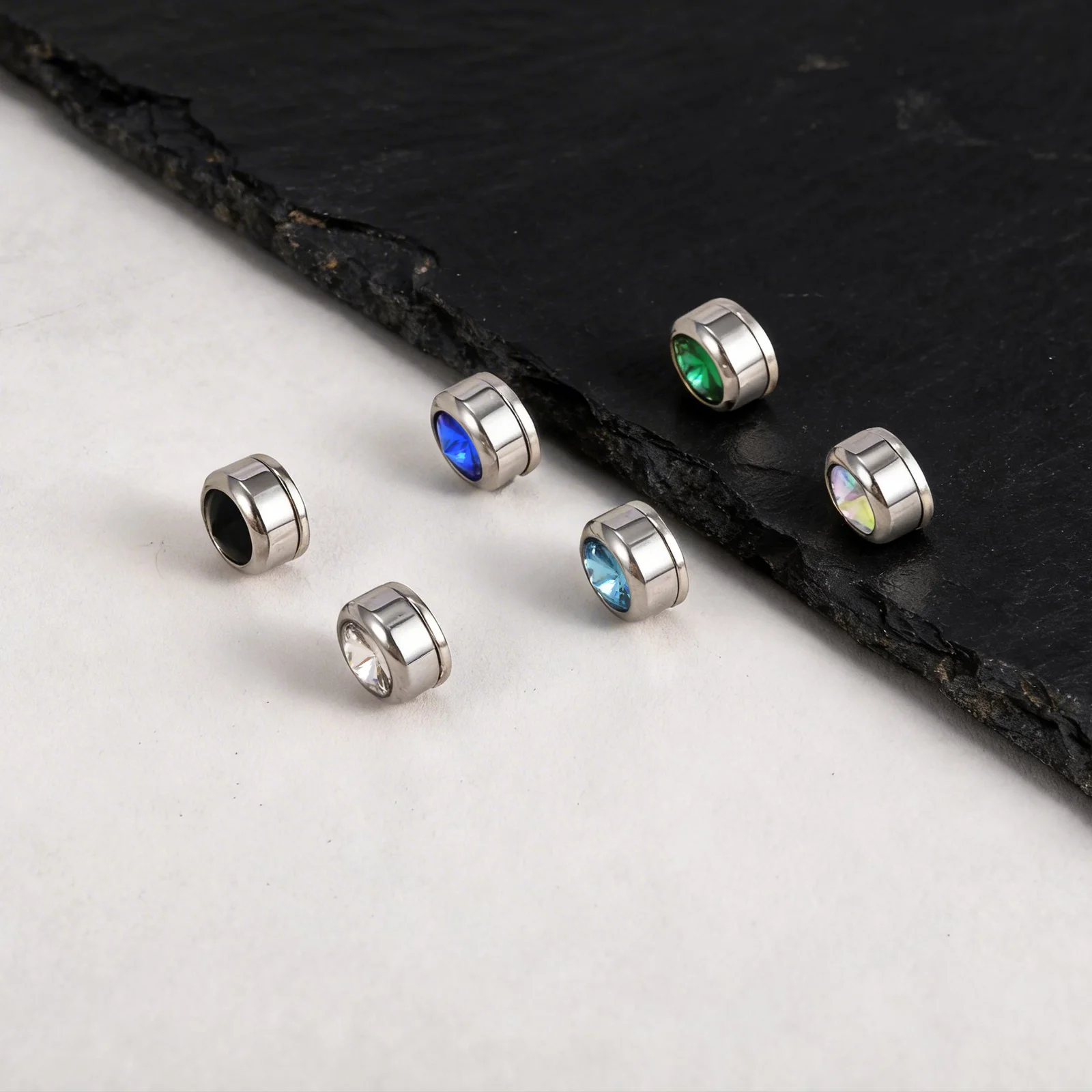 Vnox Magnetic Zircon Stud Earrings for Men, 8mm Stainless Steel Non-Pierced Clip Earrings, Hypoallergenic Punk Rock Jewelry Gift view 5