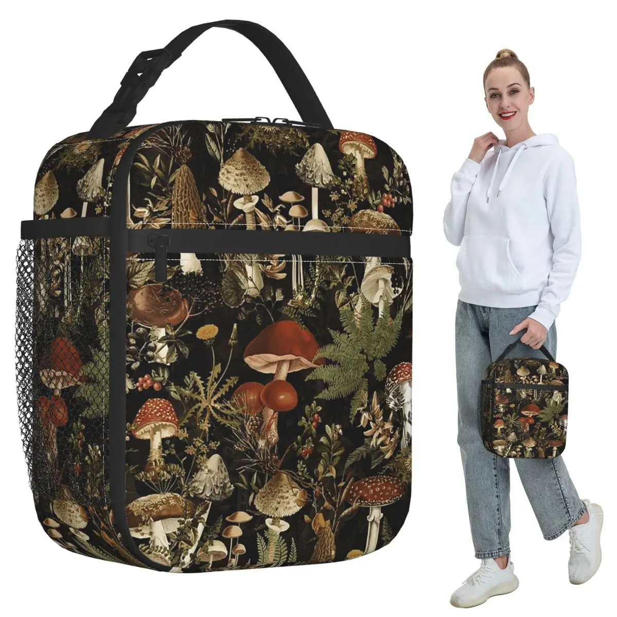Midnight Mushrooms Forest Botanical Night Garden Insulated Lunch Bag for Kids School Cooler Thermal Food Box Tote Lunch Boxes
