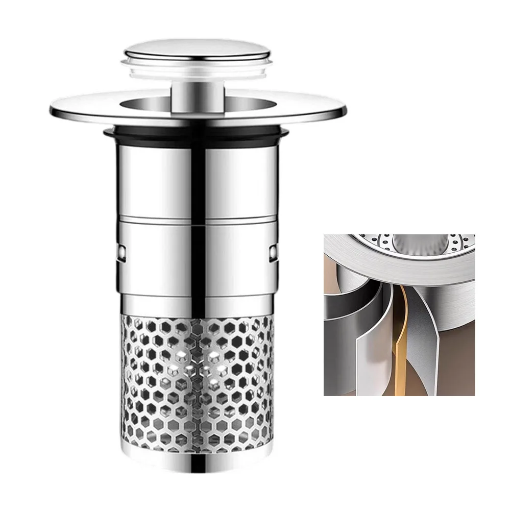 Stainless Steel Sink Stopper With Filter 35-40mm Lift And Seal Drain For Kitchen Bathroom Washbasin Hair Catcher