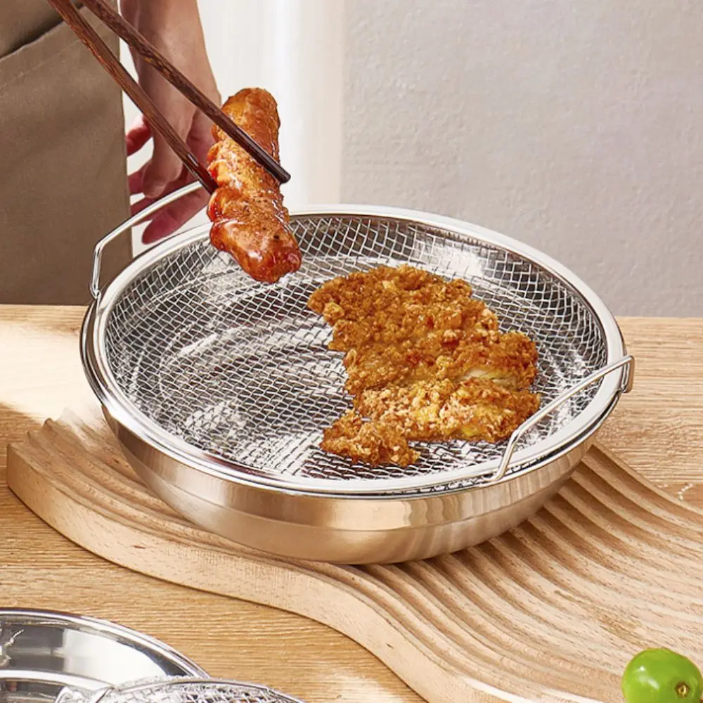 

Stainless Steel Oil Filter Tray Mesh Round Air Fryer Drain Basket with Handle Rust-proof Fried Food Draining Rack Snack