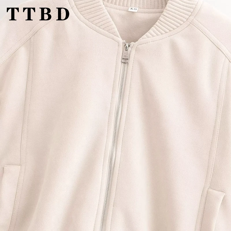 Ttbd 2024 nova primavera outono feminino recortado jaqueta bomber manga longa casual cáqui jaqueta senhoras moda casaco curto