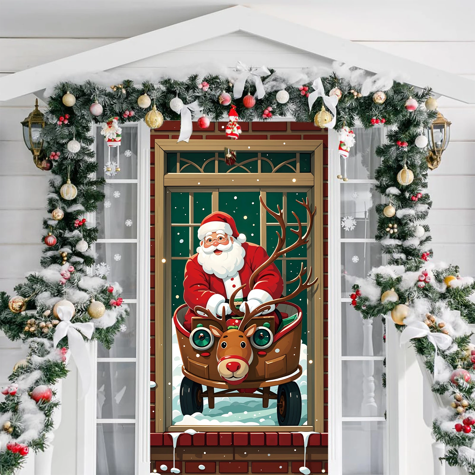 Santa Claus Door Frame Banner - Merry Christmas and Happy New Year Polyester Decoration, Indoor and Outdoor Festival Party Suppl