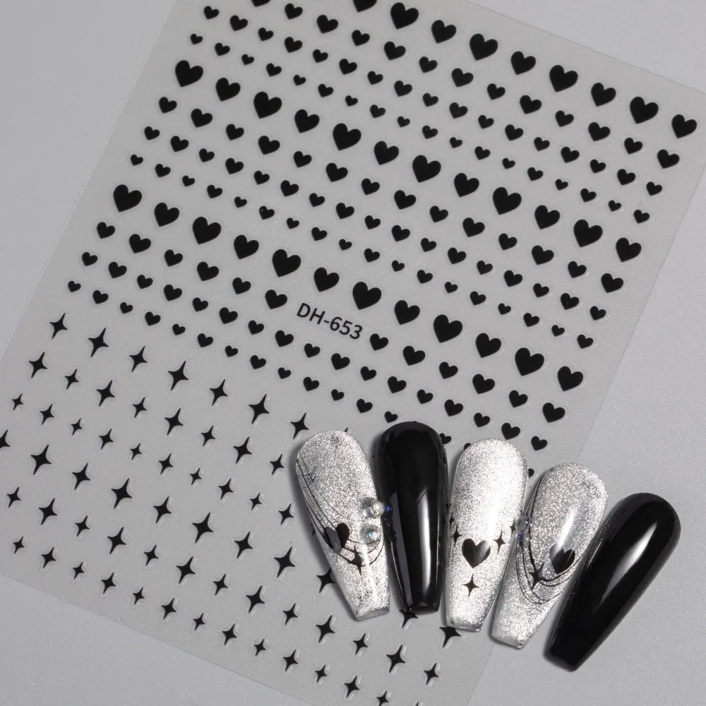 3d Nail Art Stickers Red Black White Love Hearts Stars Clouds French Full Tips Adhesive Nail Decals Slider For Manicure
