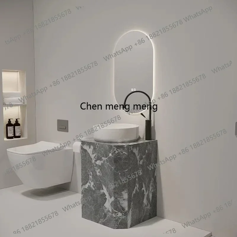 F182Toilet Washstand Balcony Outdoor Face Wash Sink Hotel Furniture Modern Rock Slab Column Basin Integrated Floor Bathroom Cabi