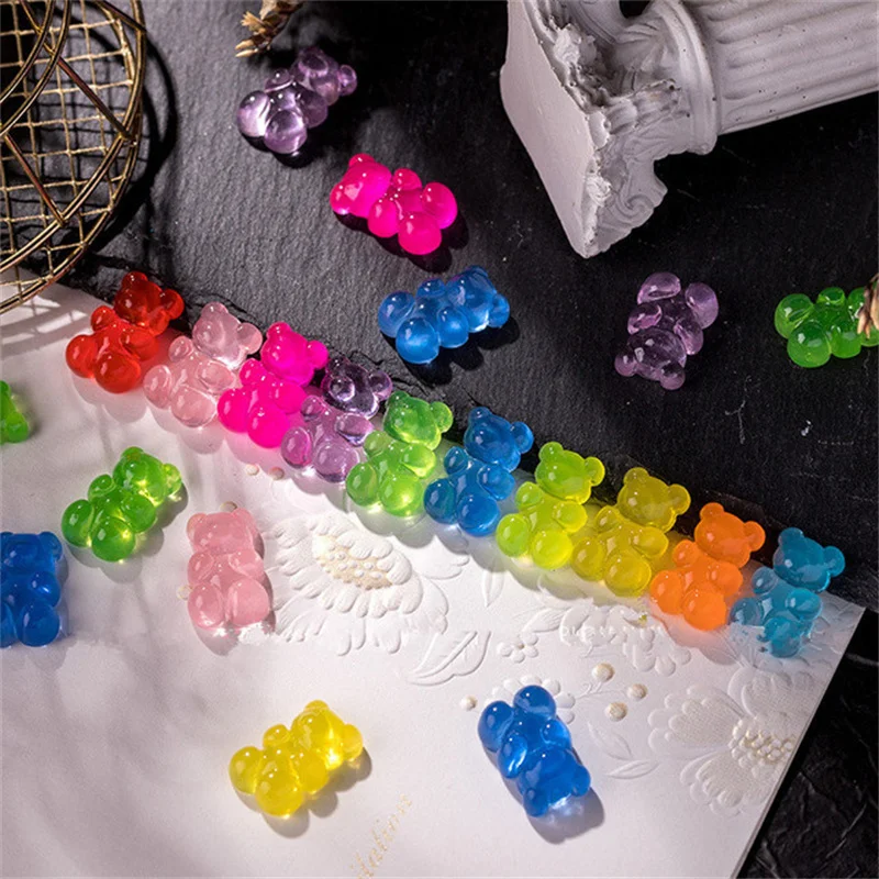 10pcs Japanese Jelly Kawaii Bear Nail Art Charms Cartoon Animals Nail Rhinestones Decorations DIY Manicure Acrylic Accessories