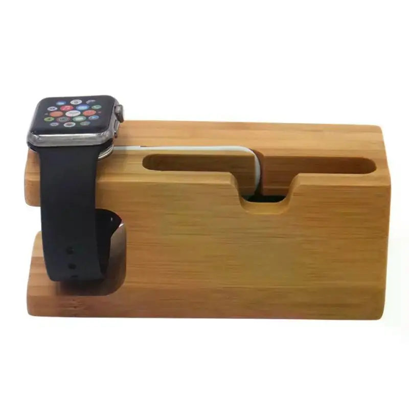 Dock di ricarica per Apple Watch Phone Stand Station supporto per caricabatterie con Base in legno per Apple Watch IWatch IPhone Bamboo