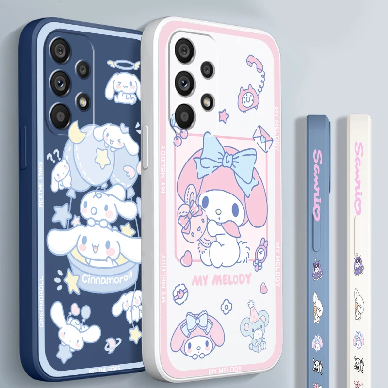 My Melody Cinnamoroll Sanrio For Samsung A53 A52 S A33 A32 A51 A71 A21S A13 A73 A50 A72 A23 A12 5G Liquid Left Rope Phone Case