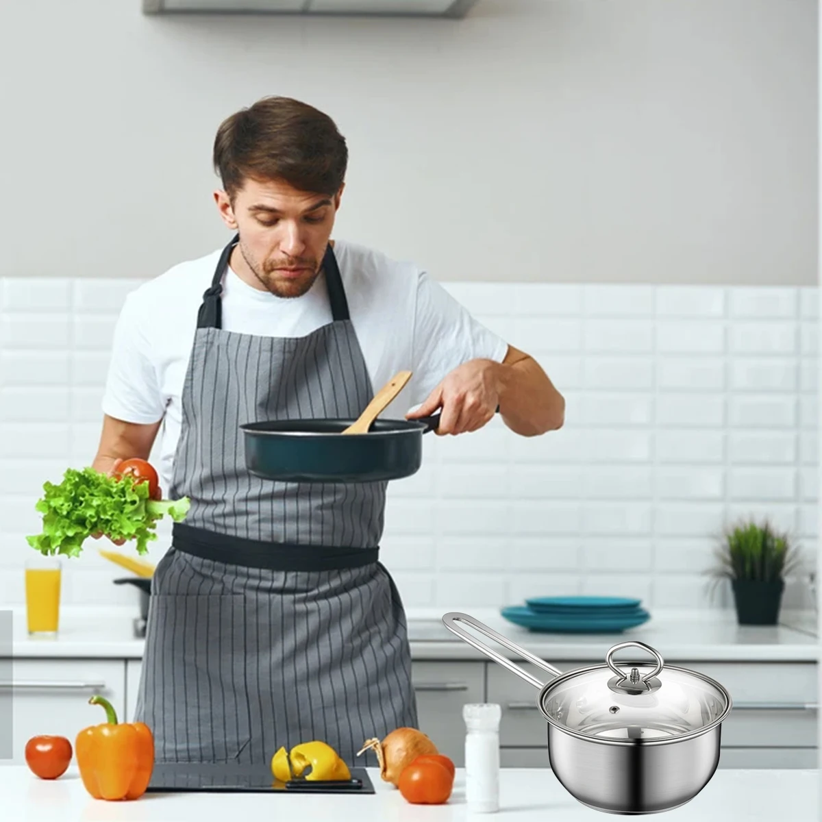 

Thickened Stainless Steel Glass Lid Milk Pot Heat-Resistant Soup Saucepan 1.5L For Baby Food Porridge Noodles Kitchen Cooking