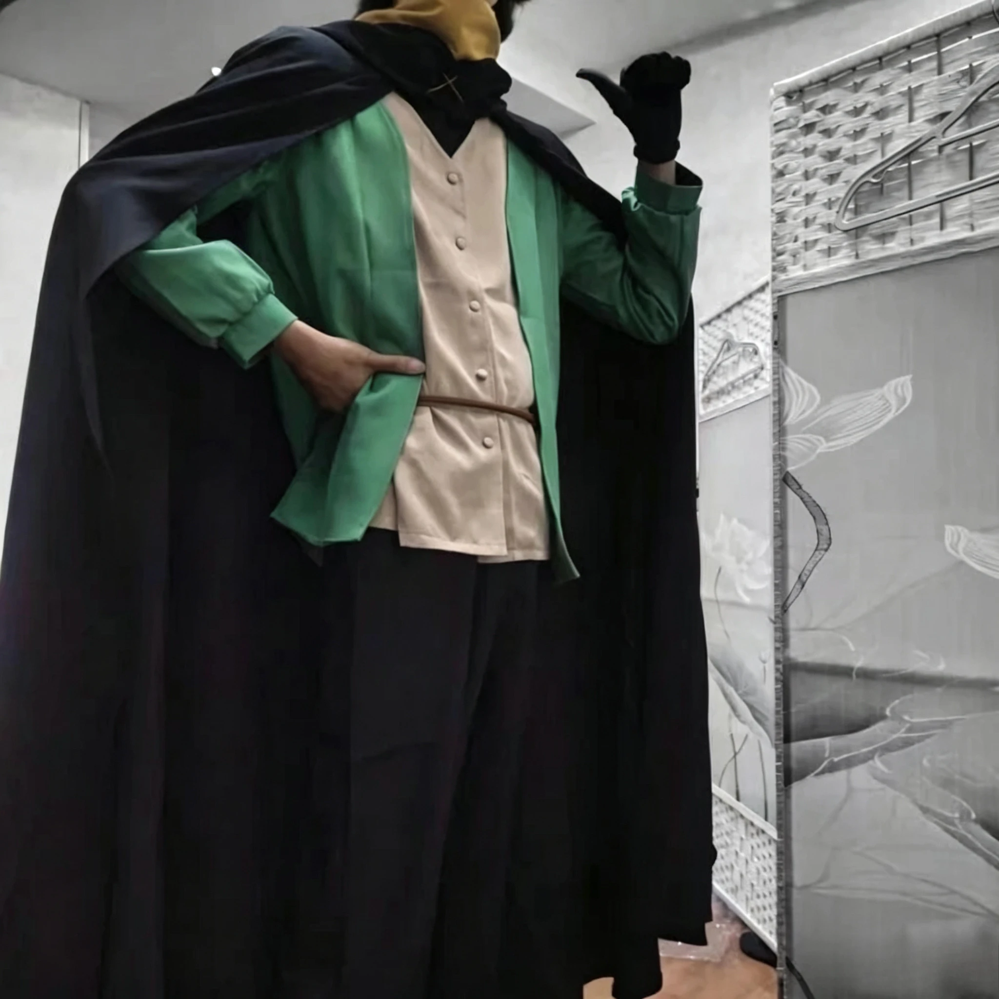 Natsuki Subaru Cosplay Costume Anime Re:Life in A Different World From Zero Black Cape Green Shirt Pants Set Christmas Halloween