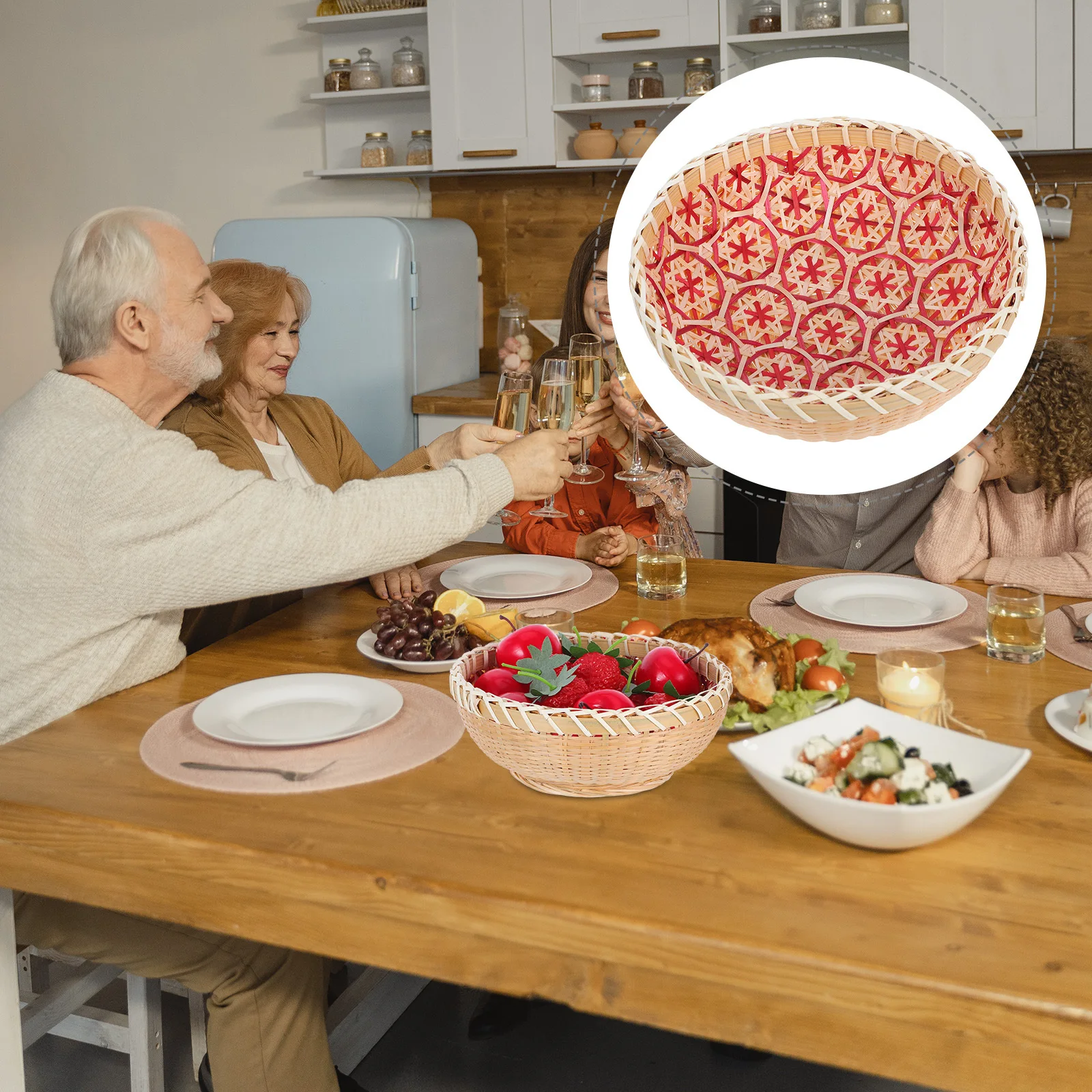 

Stylish Handcrafted Bamboo Storage Basket Round Shape Ideal for Kitchen Fruits Vegetables Household Items Round Storage Basket