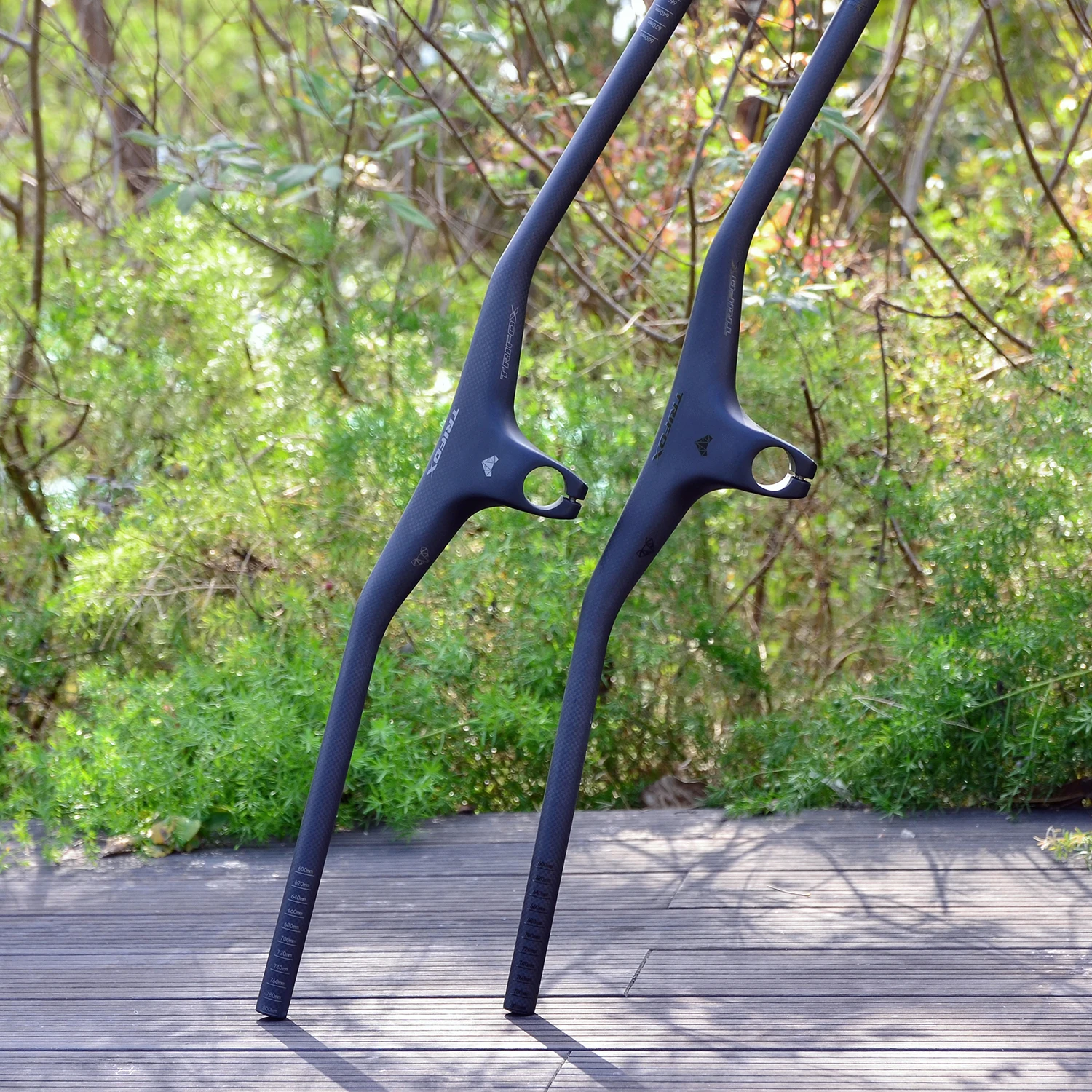 TRIFOX MTB Fahrradlenker Riser Angle-17 ° Grad einförmiger 3K-Matt-Lenkervorbau mit integriertem Lenker, Länge 80/90/100/110, 600–800 mm – Detail 1