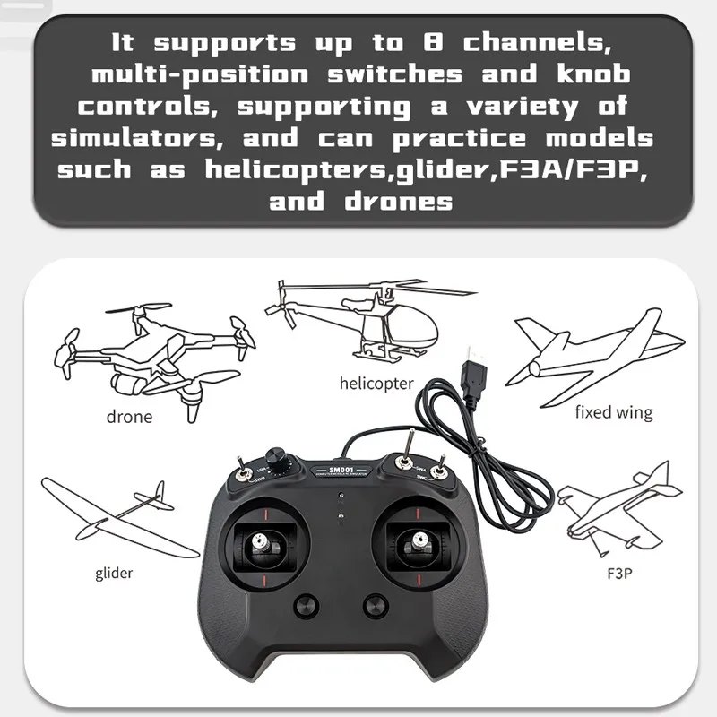 Flysky SM001 6/8CH RC Simulator Support FMS G3/G3.5/G4/G5/G6/G7 5.0 XTR VRC for Helicopters Gliders 3D Aerobatics Traversers