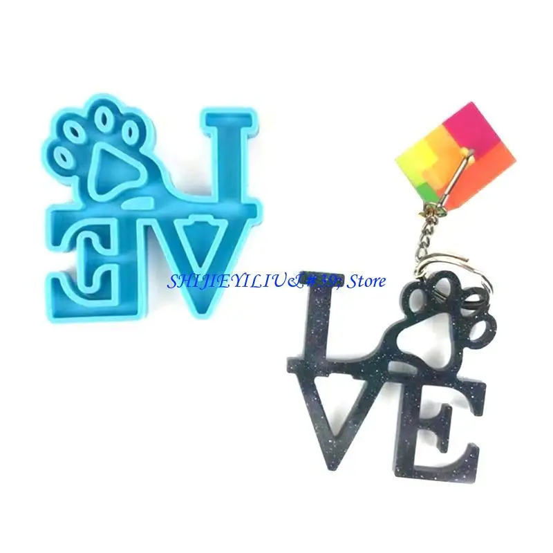 

E21F Love Dog Paw Keychains Mold DIY Epoxy Craft Necklace Keychain Jewelry Mold