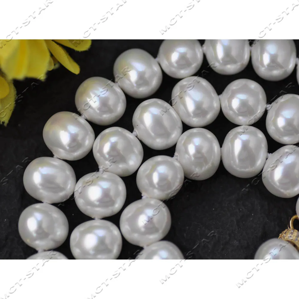 MCT·STAR 35'' 15mm White Egg South Sea Shell Pearl Necklace CZ Custom Jewelry（Z14027）