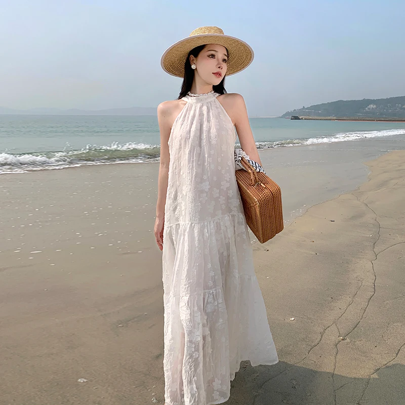 

French Vintage Summer of the High Collar Beach Party Dresses Female Casual Elegant Sexy Sleeveless Dress Office Ladies Dresses