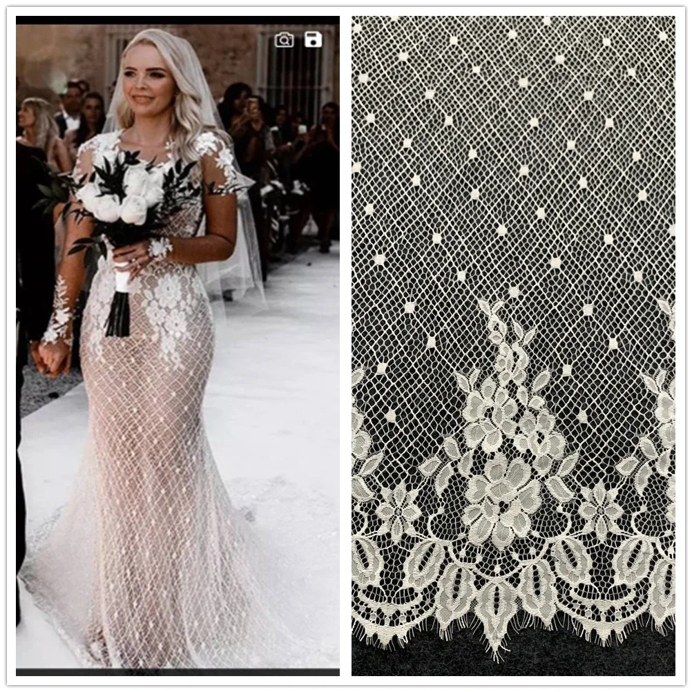 Mermaid Backless Long Sleeves Special Lace Floral Appliqued Illusion Lace Sewing Eyelashes French Lace Fabric Thick Quality Soft