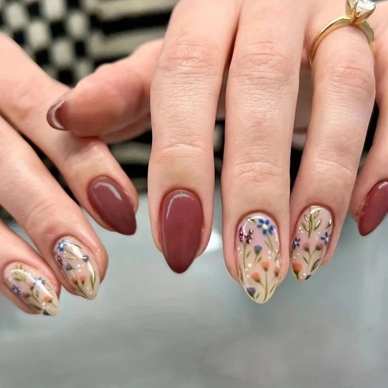 

2026 New Minimalist Nail Art Wearable Nail Art Flower and Leaf False Nails Extension Removable Nails