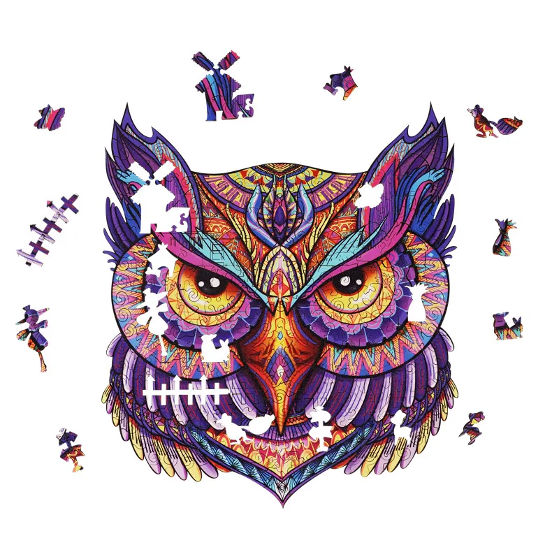 

Owl wooden special-shaped irregular puzzle animal avatar educational toy handmade stress relief gift