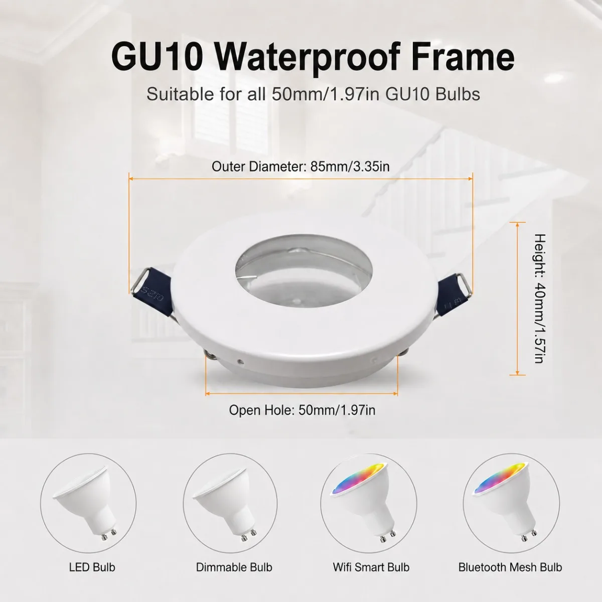 JOYINLED 1/6/10pc Bathroom Kitchen Round GU10 MR16 Ceiling Light Frame Waterproof Recessed Spotlight LED Downlight Mounting Ring