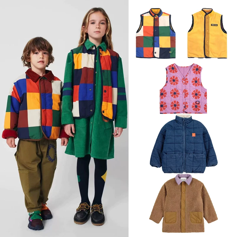 

Children's Cotton-padded Jacket 2025 New Winter Boy's Checkered Cotton Vest Girl's Lambskin Coat Korean Children Warm Top
