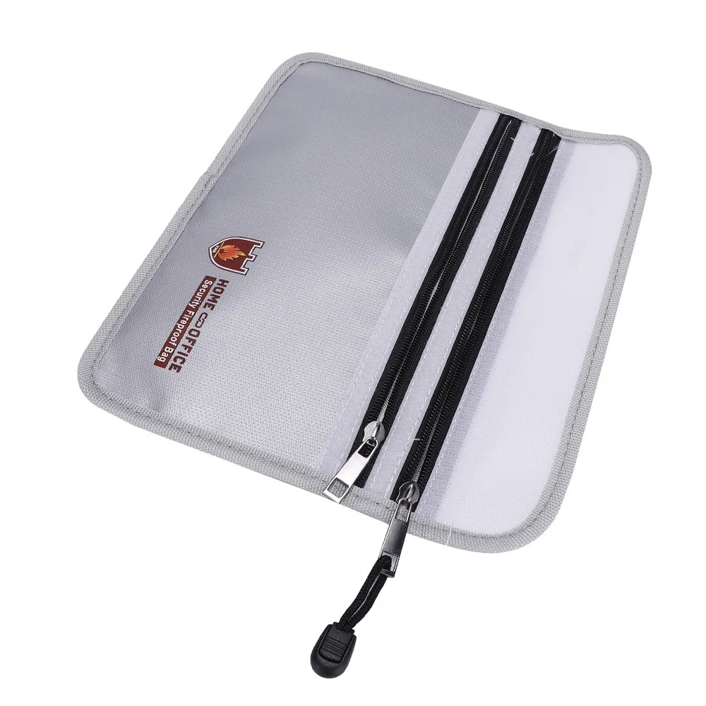 Fiberglass Fireproof Document Bag Silicone Coated Double Zipper Document Organizer Fire Water Proof Two Pockets Fireproof Pouch