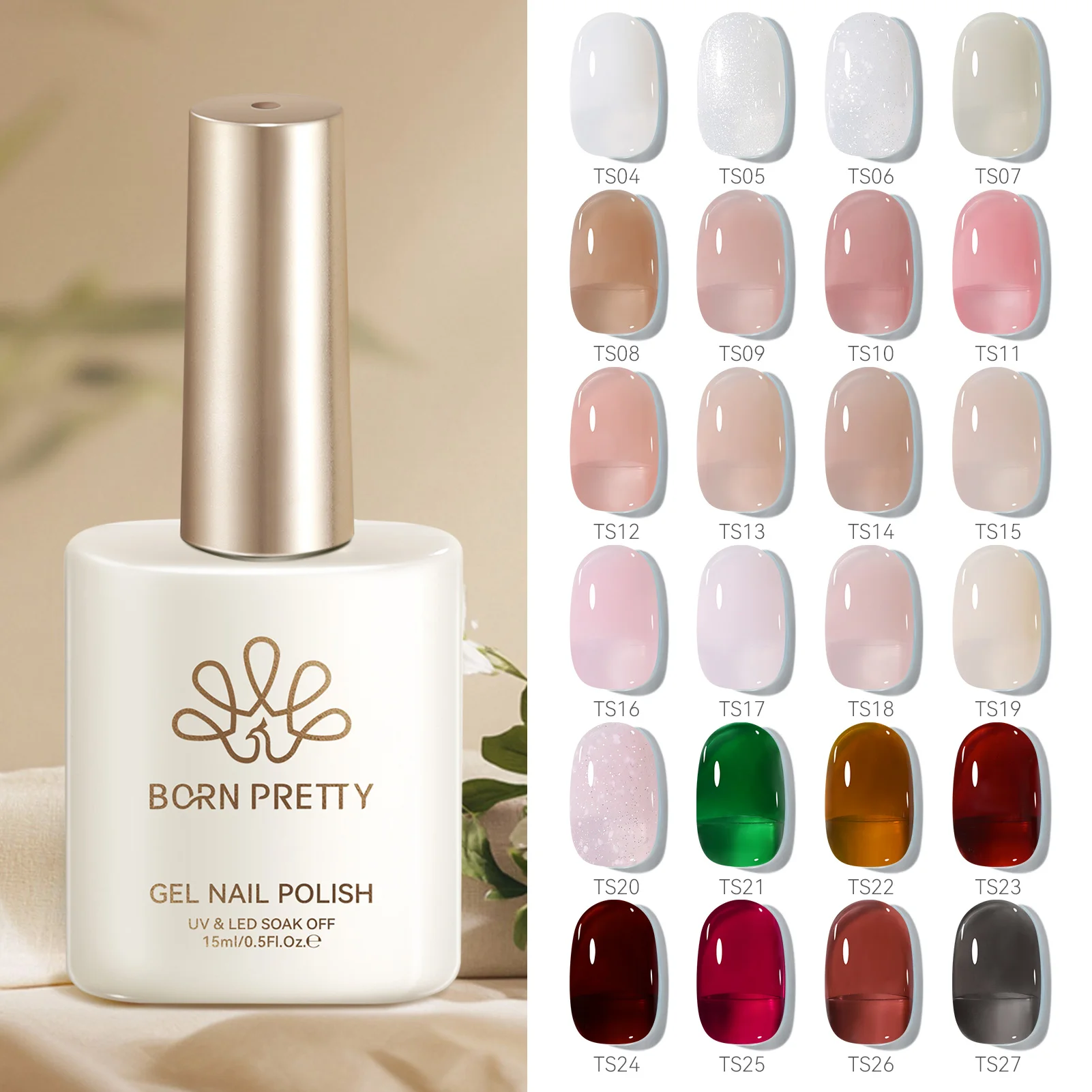 BORN PRETTY 15ml Jelly Gel Polish Milky White Nude Glitter Soak Off LED UV Gel Semi Permanent Nail Art Manicure Gel Varnish