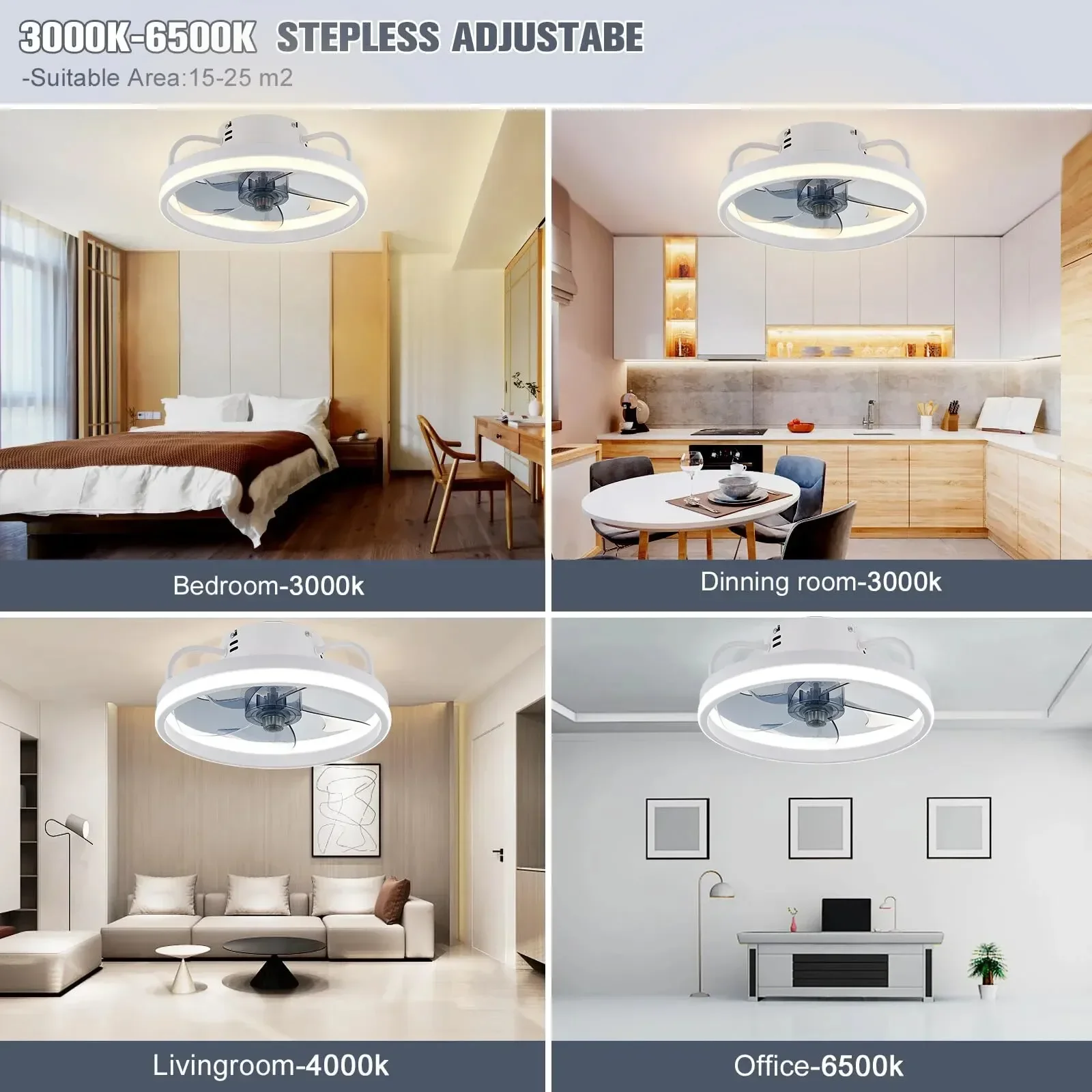 Plafonnier LED avec ventilateur intégré et télécommande, design moderne, luminaire décoratif d'intérieur, idéal pour un salon, une chambre à coucher ou un restaurant, 2 en 1