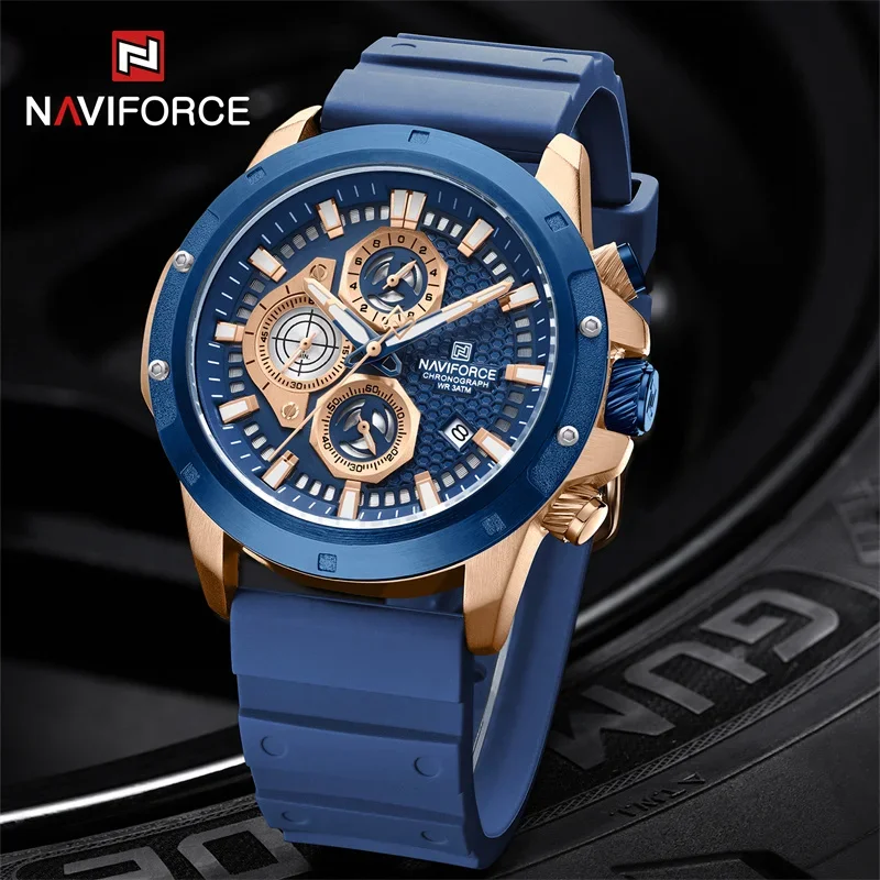 NAVIFORCE Brand Luxury Men\'s Watches Casual Sport Chronograph Silicone Strap Date Waterproof Quartz Wristwatch Relogio Masculino