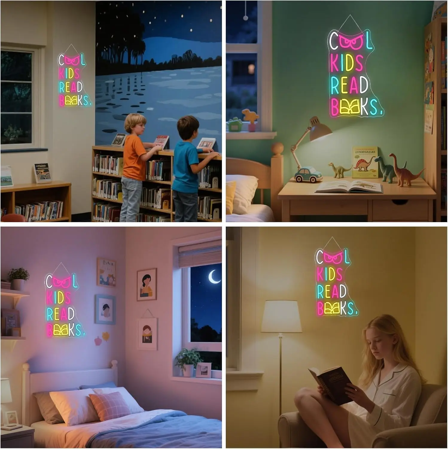 Cool Kids Read Books Neon Sign USB Dimmable LED Neon Light for Classroom Library Bookstore Study Room Decoration Gift