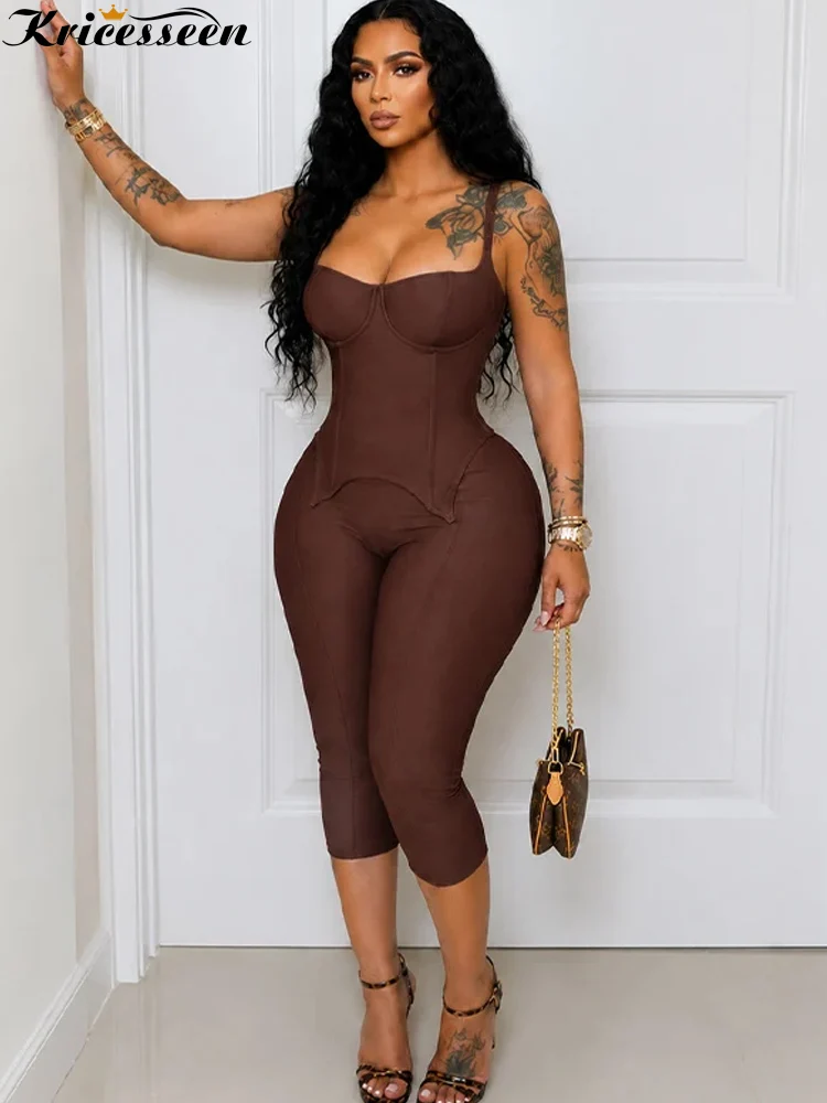 Kricesseen Sexy Damen Korsett-Top und Capri-Leggings Set Sommer Trägerloses Bustier-Top Knielange Bikerhose Zweiteiliges Outfit