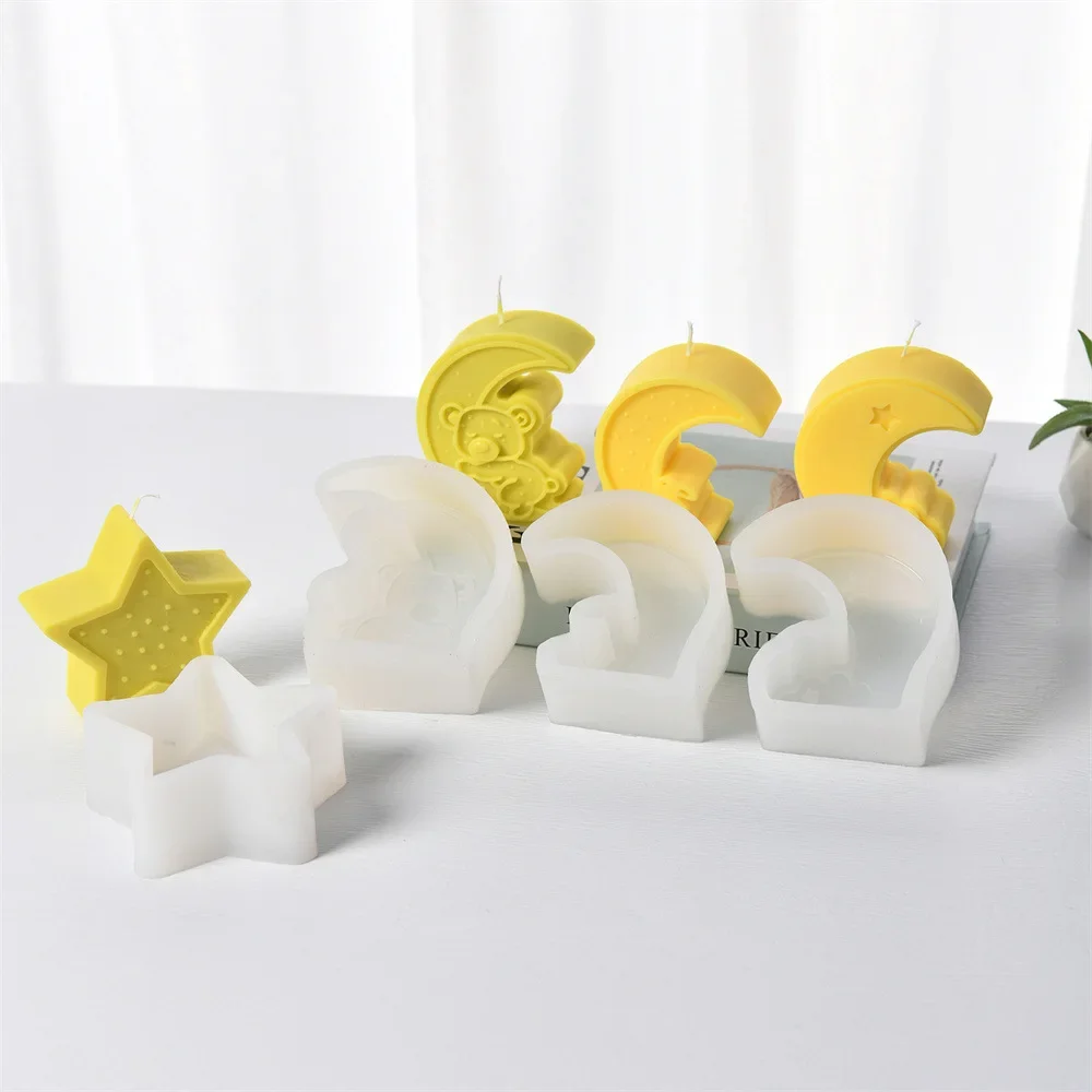 

VERIDIAN 3d Bear Moon Meniscus Silicone Molds Moon Star Aromatherapy Plaster Decoration Epoxy Resin Molds Candle Making Kit