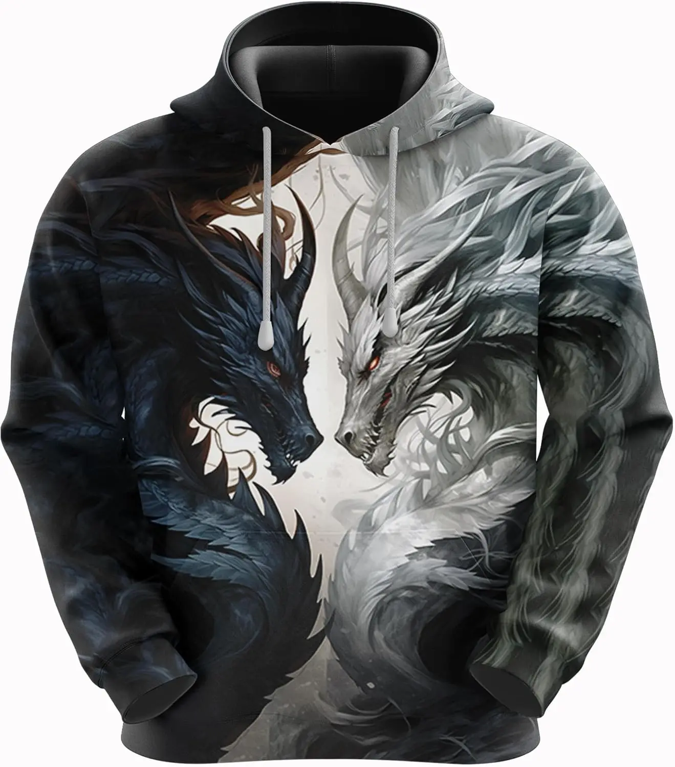 

Черный/Белый Дракон Графический 3D Принт Толстовки Толстовка Мужчины Женщины Высокое Качество Спортивный Костюм Пуловер Толстовка Негабаритная Мужская Одежда